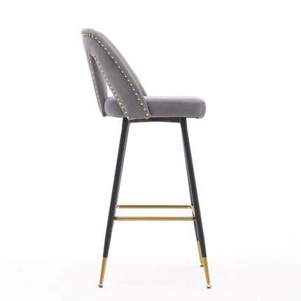 BS6- Collection Modern | Contemporary Velvet Upholstered  28\\" Bar Stool & Counter Stools with Nailheads and Gold Tipped Black Metal Legs,Set of 2 - Likeshoppe 