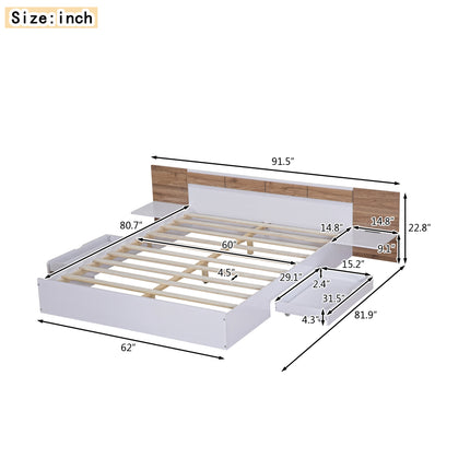 PF5- Queen Size Platform Bed with Headboard, Drawers, Shelves, USB Ports and Sockets - Likeshoppe 