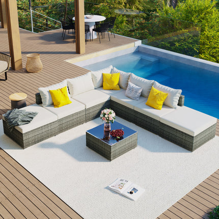 PX7- 8-Pieces Outdoor Patio Furniture Sets;  Garden Conversation Wicker Sofa Set;  Single Sofa Combinable - Likeshoppe 