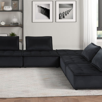 S6- Anna Black Velvet 5 Pc Sectional Sofa - Likeshoppe 
