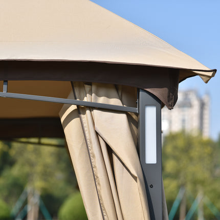 AG3- 10ft W*12ft L Outdoor Double Vents Gazebo Patio Metal Canopy with Screen and LED Lights for Backyard, Poolside, Brown - Likeshoppe 