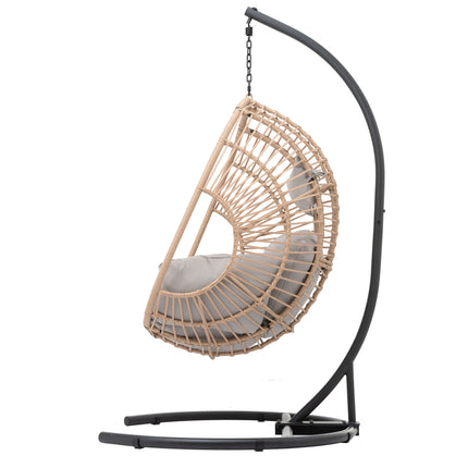 PY4- Outdoor Indoor Swing Egg Chair Natural color wicker with beige cushion - Likeshoppe 