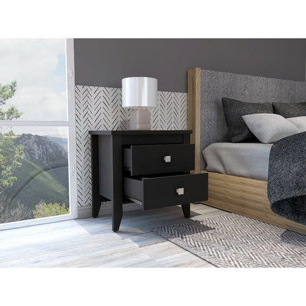 PE2- Breeze Four-Legged Modern Bedroom Nightstand, with Two Drawers, Black - Likeshoppe 