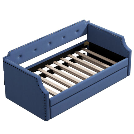 U4-Upholstered Daybed with Trundle;  Wood Slat Support; Upholstered Frame Sofa Bed ;  Twin - Likeshoppe 