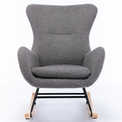 AE2- Teddy Fabric Padded Seat Rocking Chair With High Backrest And Armrests - Likeshoppe 
