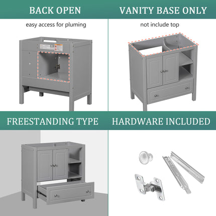 PT9- 30\\" Bathroom Vanity Base Only;  Solid Wood Frame;  Bathroom Storage Cabinet with Doors and Drawers - Likeshoppe 