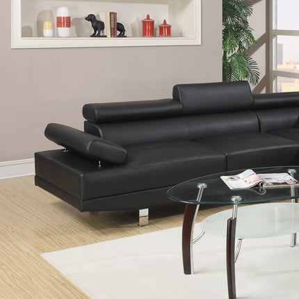 S1- Black Color Sectional Living Room Furniture Faux Leather Adjustable Headrest Right Facing Chaise & Left Facing Sofa - Likeshoppe 