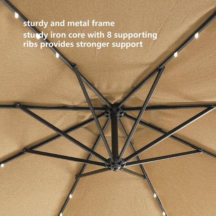 PZ3- 10 FT Solar LED Patio Outdoor Umbrella Hanging Cantilever Umbrella Offset Umbrella Easy Open Adustment with 32 LED Lights - Likeshoppe 