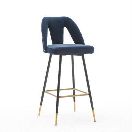 BS6- Collection Modern | Contemporary Velvet Upholstered  28\\" Bar Stool & Counter Stools with Nailheads and Gold Tipped Black Metal Legs,Set of 2 - Likeshoppe 