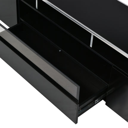 TV14-TREND Modern TV Stand with Push to Open Doors, UV High-Gloss Entertainment Center with Acrylic Board for TVs Up to 80", Stylish TV Cabinet with LED Color Changing Lights for Living Room, Black - Likeshoppe 