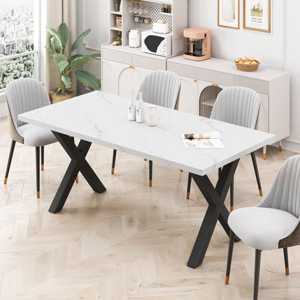 DT2- (TABLE ONLY) 70.87\"Modern Square Dining Table with Printed  Marble Table Top+ X-Shape Table Leg - Likeshoppe 