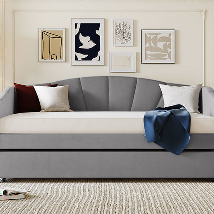 U3-Upholstered Daybed Sofa Bed Twin Size With Trundle Bed and Wood Slat - Likeshoppe 