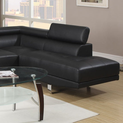 S1- Black Color Sectional Living Room Furniture Faux Leather Adjustable Headrest Right Facing Chaise & Left Facing Sofa - Likeshoppe 