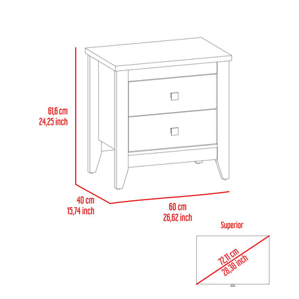 PE2- Breeze Four-Legged Modern Bedroom Nightstand, with Two Drawers, Black - Likeshoppe 