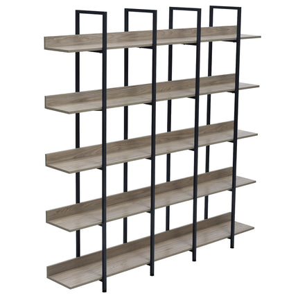 BC1- 5 Tier Bookcase Home Office Open Bookshelf, Vintage Industrial Style Shelf with Metal Frame, MDF Board - Likeshoppe 