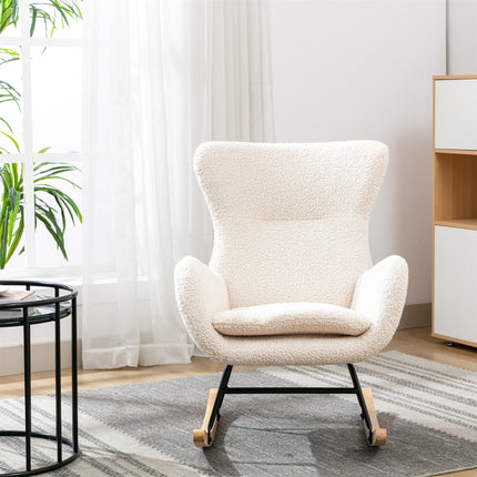 AE2- Teddy Fabric Padded Seat Rocking Chair With High Backrest And Armrests - Likeshoppe 