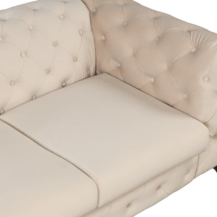 F7- 63" Velvet Upholstered Loveseat Sofa,Modern Loveseat Sofa with Button Tufted Back,2-Person Loveseat Sofa Couch for Living Room,Bedroom,or Small Space,Beige - Likeshoppe 