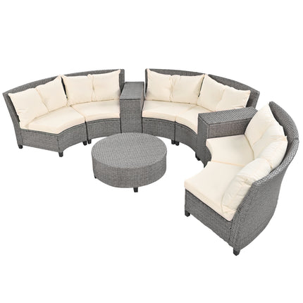 PX3- 6 - Person Fan-shaped Rattan Suit Combination with Cushions and Table,Suitable for Garden - Likeshoppe 