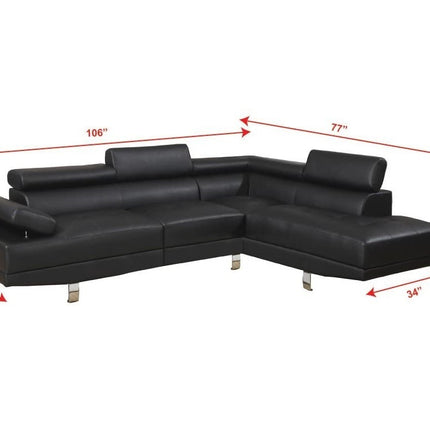 S1- Black Color Sectional Living Room Furniture Faux Leather Adjustable Headrest Right Facing Chaise & Left Facing Sofa - Likeshoppe 
