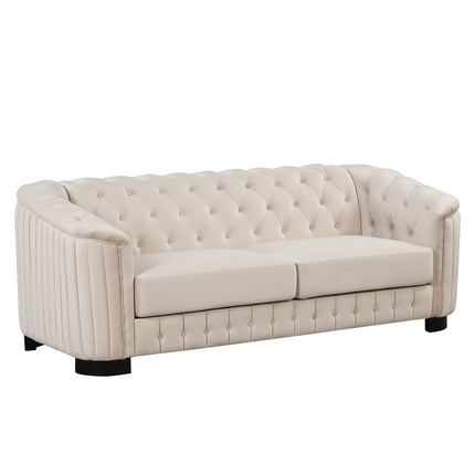 F1 82\" Mid Century Modern Sofa with Rubber Wood Legs; Velvet Upholstered Sofa Couch; Sofa with Thick Removable Seat Cushion;  3 Seater Sofa Couch for Living Room - Likeshoppe 