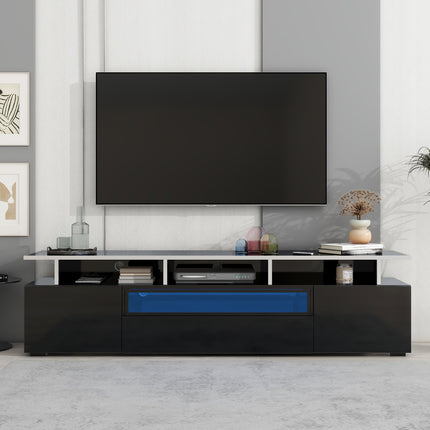 TV14-TREND Modern TV Stand with Push to Open Doors, UV High-Gloss Entertainment Center with Acrylic Board for TVs Up to 80", Stylish TV Cabinet with LED Color Changing Lights for Living Room, Black - Likeshoppe 