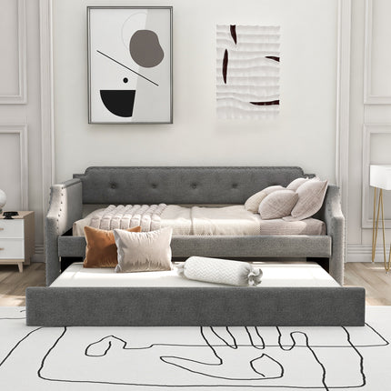 U4-Upholstered Daybed with Trundle;  Wood Slat Support; Upholstered Frame Sofa Bed ;  Twin - Likeshoppe 