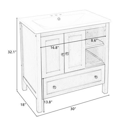 PT10- Bathroom Vanity with Sink;  Bathroom Storage Cabinet with Doors and Drawers;  Solid Wood Frame;  Ceramic Sink - Likeshoppe 