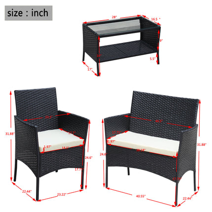 PX5- 4 PC Rattan Patio Furniture Set Outdoor Patio Cushioned Seat Wicker Sofa - Likeshoppe 