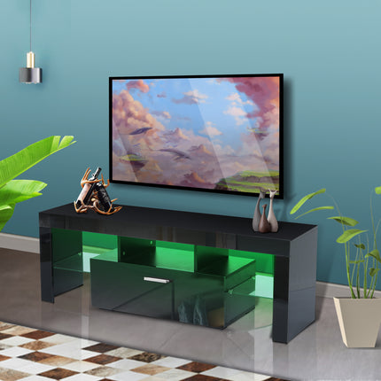 TV7- Black morden TV Stand with LED Lights; high glossy front TV Cabinet; can be assembled in Lounge Room; Living Room or Bedroom; color:BLACK - Likeshoppe 