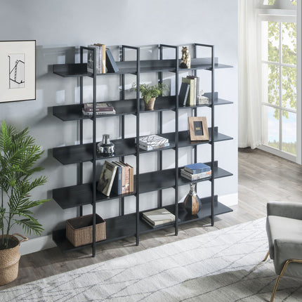 BC1- 5 Tier Bookcase Home Office Open Bookshelf, Vintage Industrial Style Shelf with Metal Frame, MDF Board - Likeshoppe 