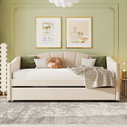 U3-Upholstered Daybed Sofa Bed Twin Size With Trundle Bed and Wood Slat - Likeshoppe 