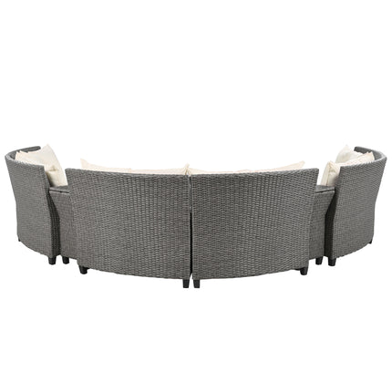 PX3- 6 - Person Fan-shaped Rattan Suit Combination with Cushions and Table,Suitable for Garden - Likeshoppe 
