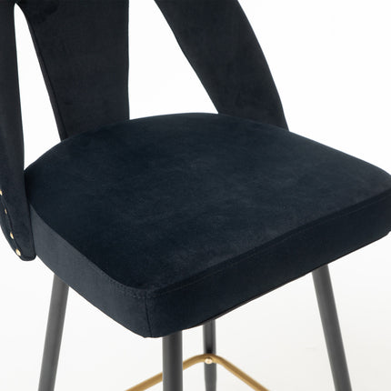 BS6- Collection Modern | Contemporary Velvet Upholstered  28\\" Bar Stool & Counter Stools with Nailheads and Gold Tipped Black Metal Legs,Set of 2 - Likeshoppe 