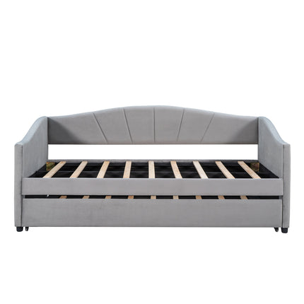 U3-Upholstered Daybed Sofa Bed Twin Size With Trundle Bed and Wood Slat - Likeshoppe 