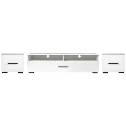 TV13- ON-TREND Extended, Minimalist Design TV stand with Color Changing LED Lights, Modern Universal Entertainment Center, High Gloss TV Cabinet for 90+ inch TV, White - Likeshoppe 
