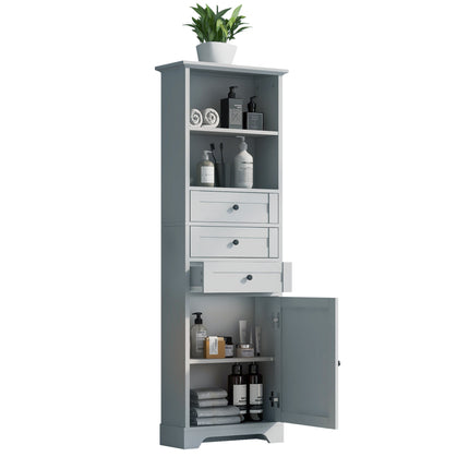 PU14- Tall Storage Cabinet with 3 Drawers and Adjustable Shelves for Bathroom;  Kitchen and Living Room;  MDF Board with Painted Finish - Likeshoppe 