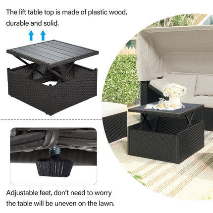 PX2- Outdoor Patio Rectangle Daybed with Retractable Canopy, Wicker Furniture Sectional Seating with Washable Cushions, Backyard, Porch - Likeshoppe 