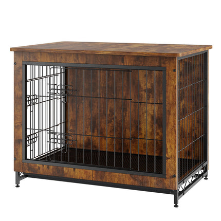 AB4- VEVOR Dog Crate Furniture, 32 inch Wooden Dog Crate with Double Doors, Heavy-Duty Dog Cage End Table with Multi-Purpose Removable Tray, Modern Dog Kennel Indoor for Dogs up to 45lb, Rustic Brown - Likeshoppe 