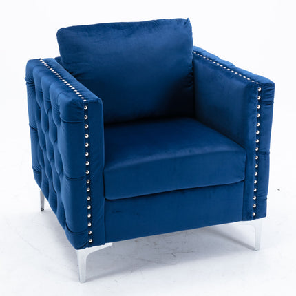 AC3- Modern Velvet Armchair Tufted Button Accent Chair Club Chair with Steel Legs for Living Room Bedroom - Likeshoppe 