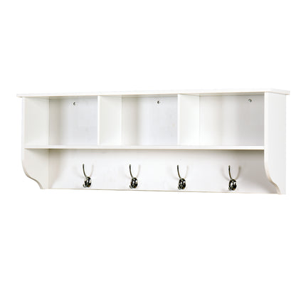 PR2- Entryway Wall Mounted Coat Rack with 4 Dual Hooks Living Room Wooden Storage Shelf - Likeshoppe 