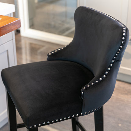 BS4- Contemporary Velvet Upholstered Wing-Back Barstools with Button Tufted Decoration and Wooden Legs;  and Chrome Nailhead Trim;  Leisure Style Bar Chairs; Bar stools;  Set of 2 - Likeshoppe 