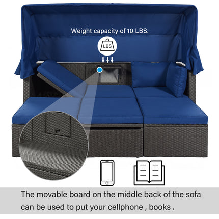 PX2- Outdoor Patio Rectangle Daybed with Retractable Canopy, Wicker Furniture Sectional Seating with Washable Cushions, Backyard, Porch - Likeshoppe 