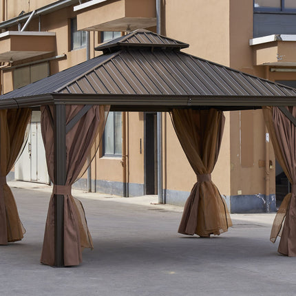 AG18- 12*12FT patic gazebo; alu gazebo with steel canopy; Outdoor Permanent Hardtop Gazebo Canopy for Patio;  Garden;  Backyard - Likeshoppe 