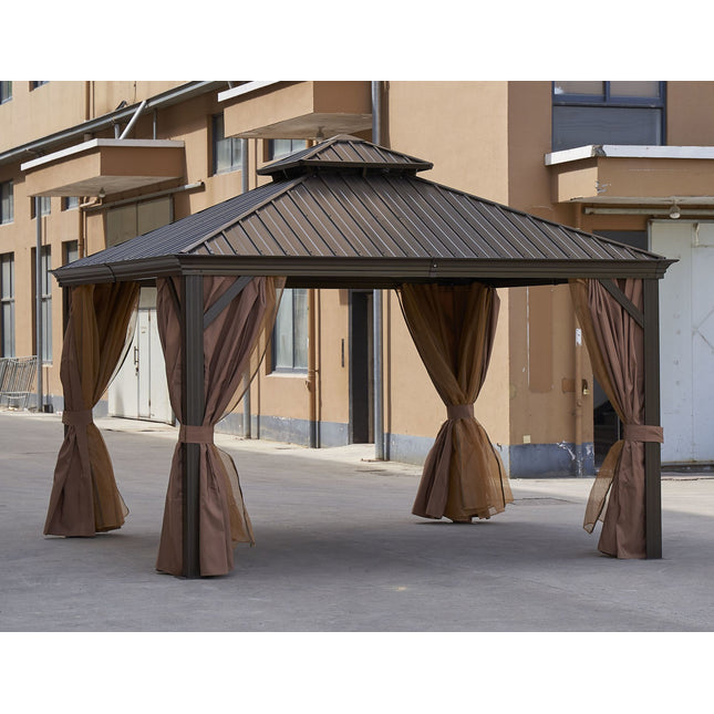AG18- 12*12FT patic gazebo; alu gazebo with steel canopy; Outdoor Permanent Hardtop Gazebo Canopy for Patio;  Garden;  Backyard - Likeshoppe 