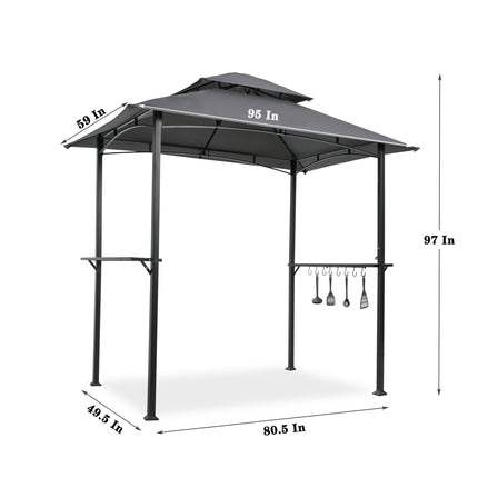 AG12- Outdoor Grill Gazebo 8 x 5 Ft;  Shelter Tent;  Double Tier Soft Top Canopy and Steel Frame with hook and Bar Counters - Likeshoppe 