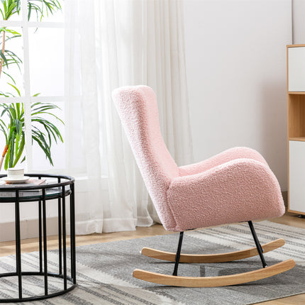 AE2- Teddy Fabric Padded Seat Rocking Chair With High Backrest And Armrests - Likeshoppe 