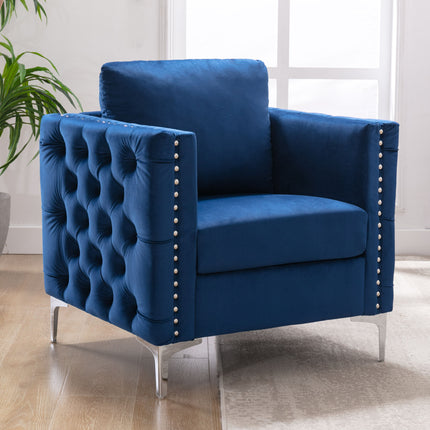 AC3- Modern Velvet Armchair Tufted Button Accent Chair Club Chair with Steel Legs for Living Room Bedroom - Likeshoppe 