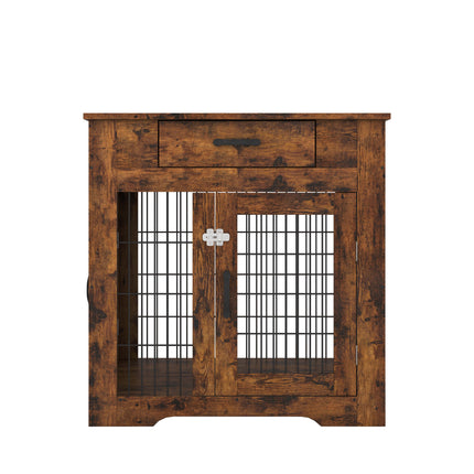 AB7- Furniture Style Dog Crate End Table with Drawer;  Pet Kennels with Double Doors;  Dog House Indoor Use; Rustic brown. - Likeshoppe 