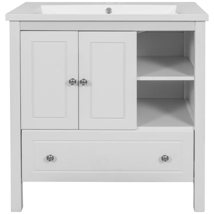 PT10- Bathroom Vanity with Sink;  Bathroom Storage Cabinet with Doors and Drawers;  Solid Wood Frame;  Ceramic Sink - Likeshoppe 