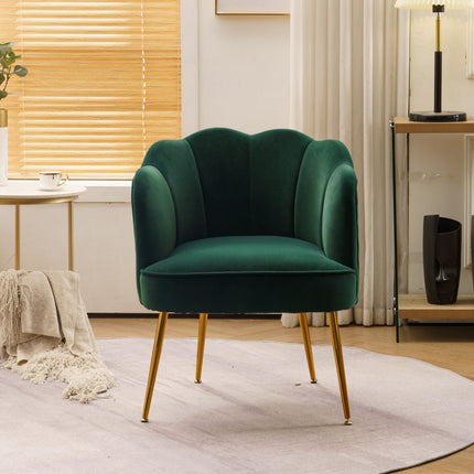 AC1- Shell Shape Velvet Fabric Armchair Accent Chair With Gold Legs For Living Room Bedroom - Likeshoppe 